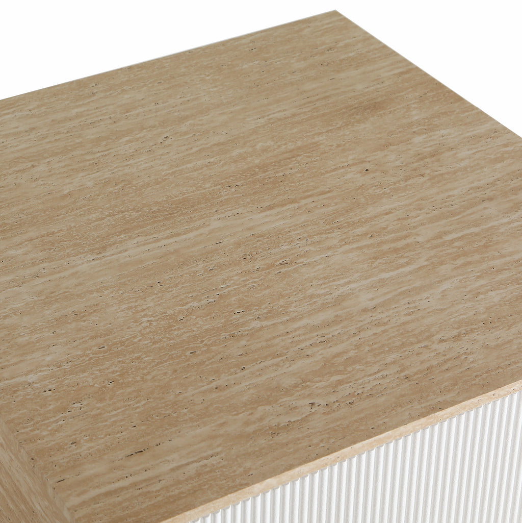 Modern Faux Travertine Coffee Table with 2 Drawers