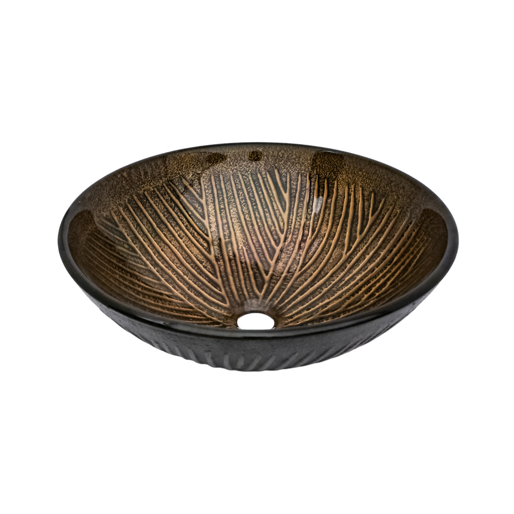 Artistic Feather Pattern Amber Tempered Glass Vessel Sink