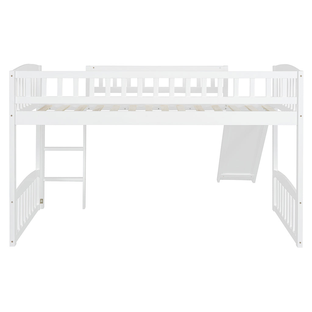 Twin Size Loft Bed With Slide And Ladder - White
