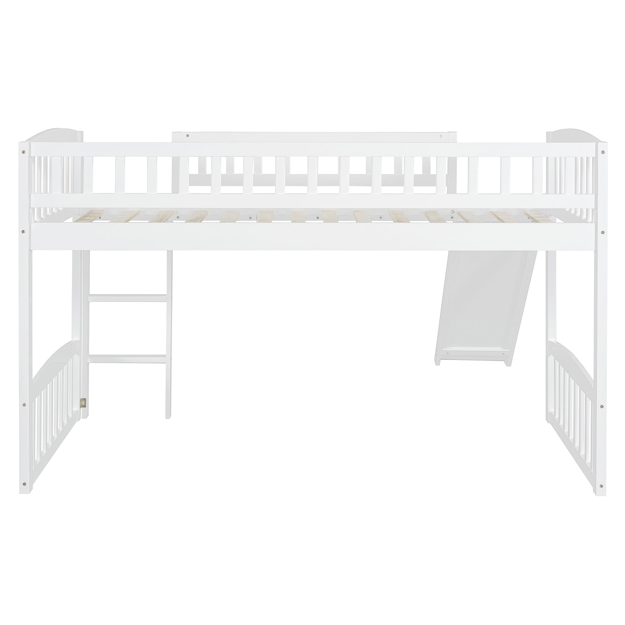 Twin Size Loft Bed With Slide And Ladder - White