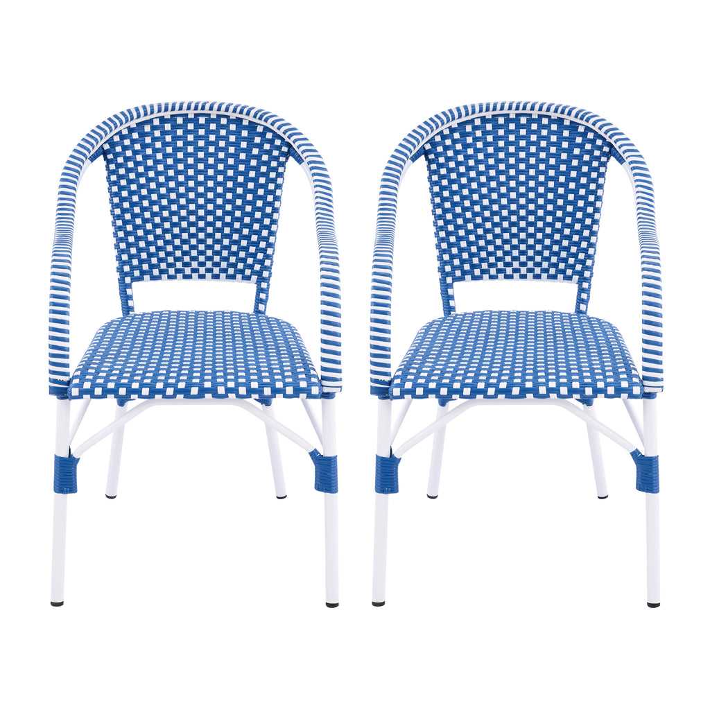 Outdoor Bistro Chairs Set of 2, White and Blue