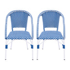 Outdoor Bistro Chairs Set of 2, White and Blue