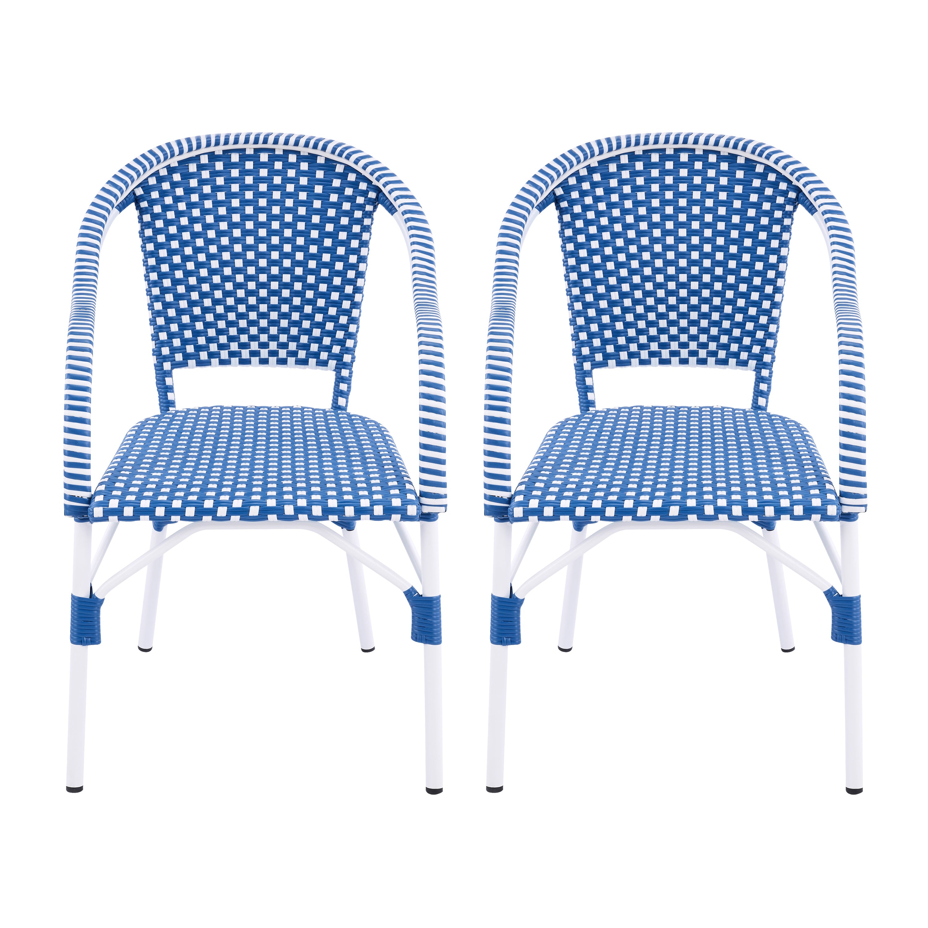 Outdoor Bistro Chairs Set of 2, White and Blue
