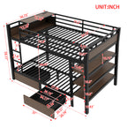 Full Size Metal Bunk Bed with Storage Shelves