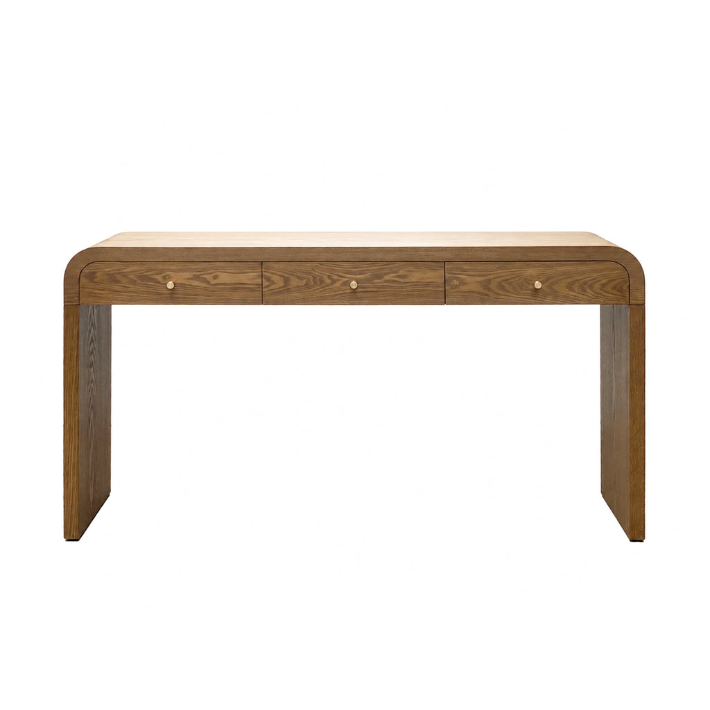 Walnut Curved Design 3-Drawer Long Console Table