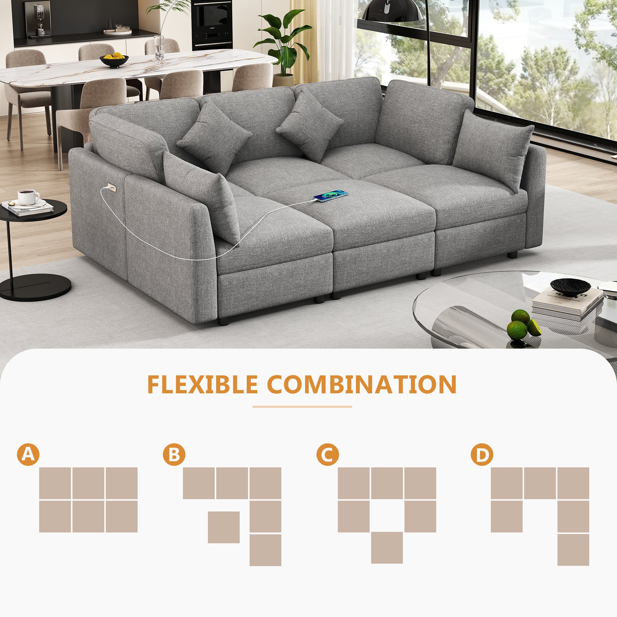 86.6" Modular Sectional Sofa