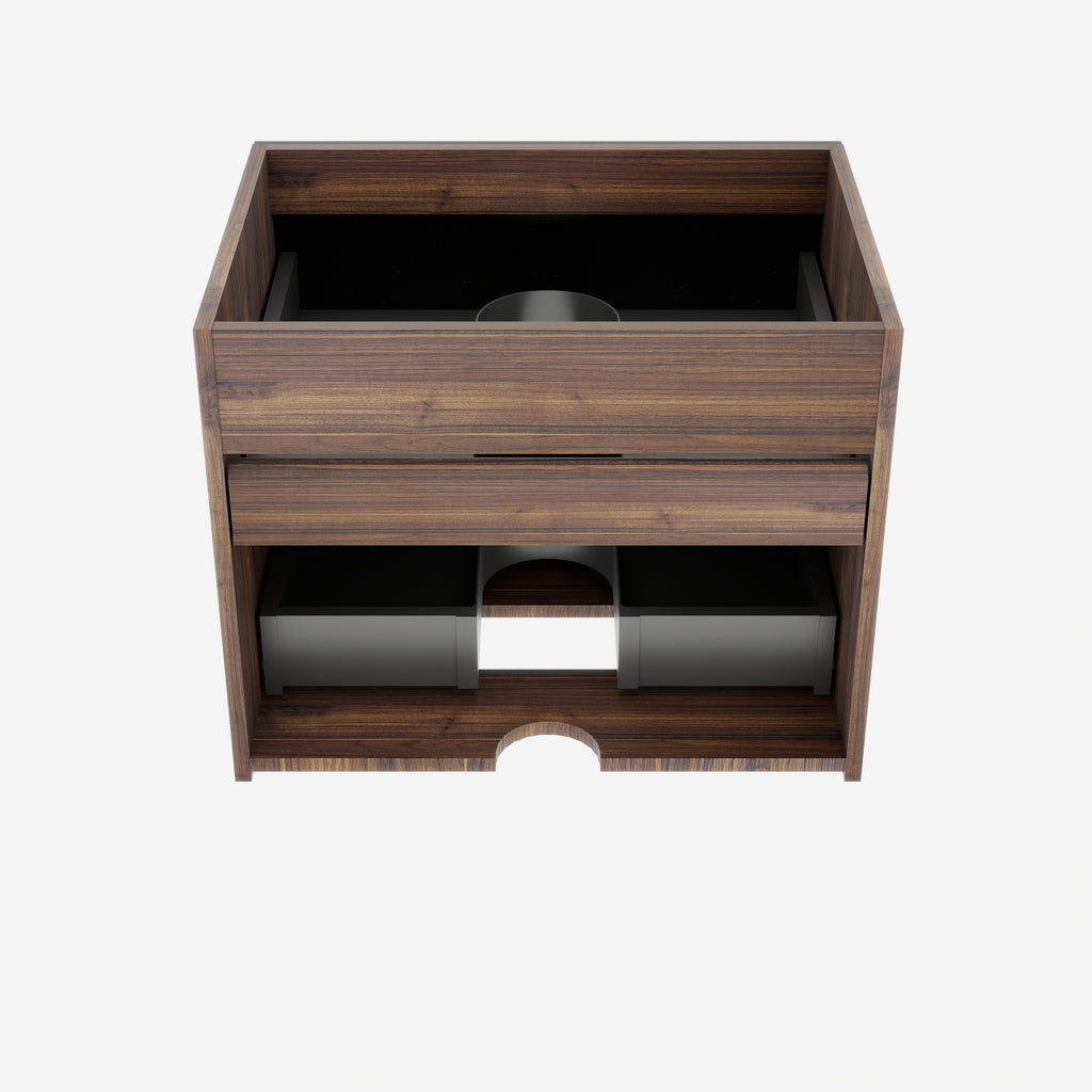 24-Inch Wall-Mounted Bathroom Vanity with Double Soft-Close Drawers, Walnut and Black