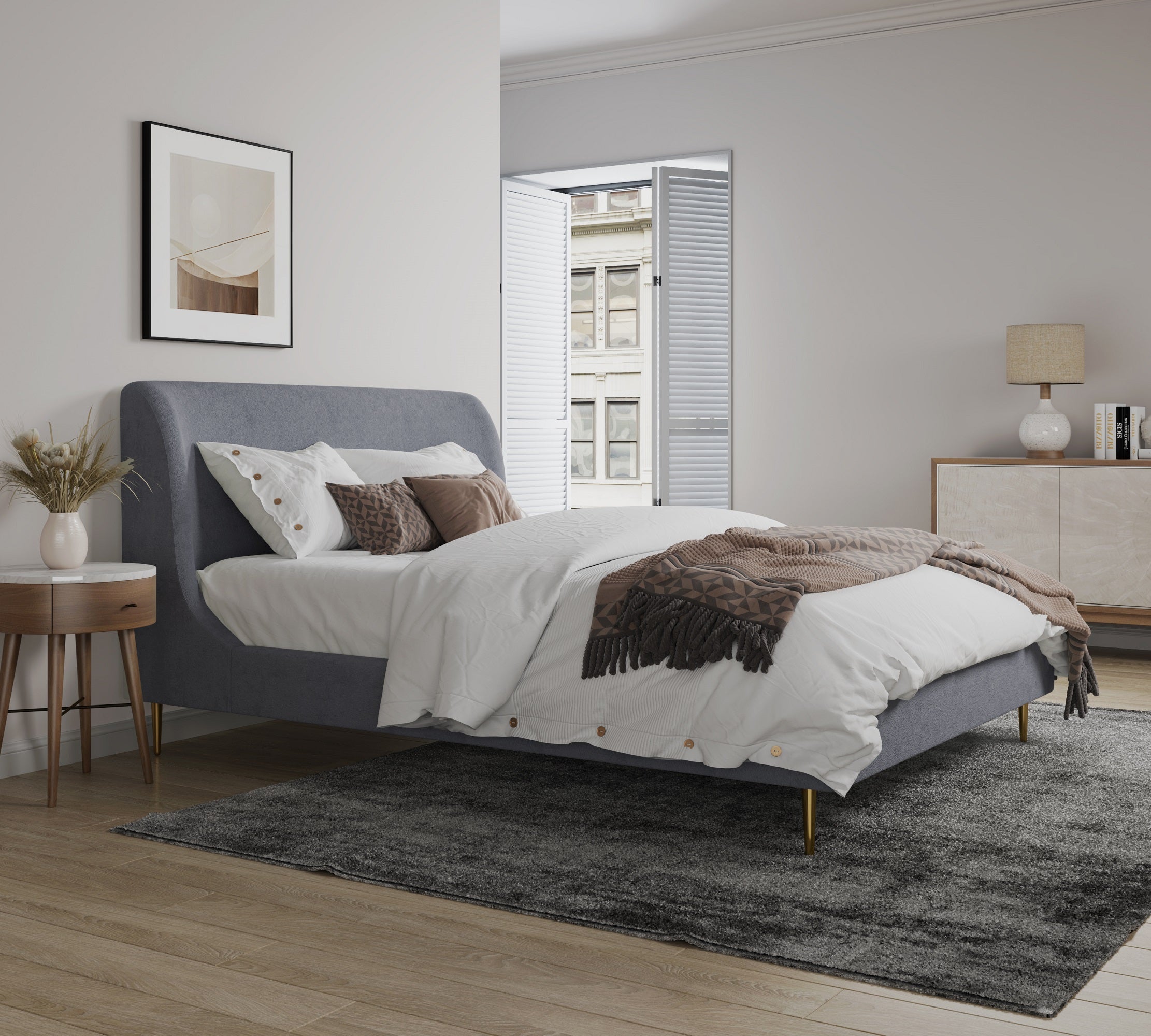 Heather Upholstered Velvet Queen Bed