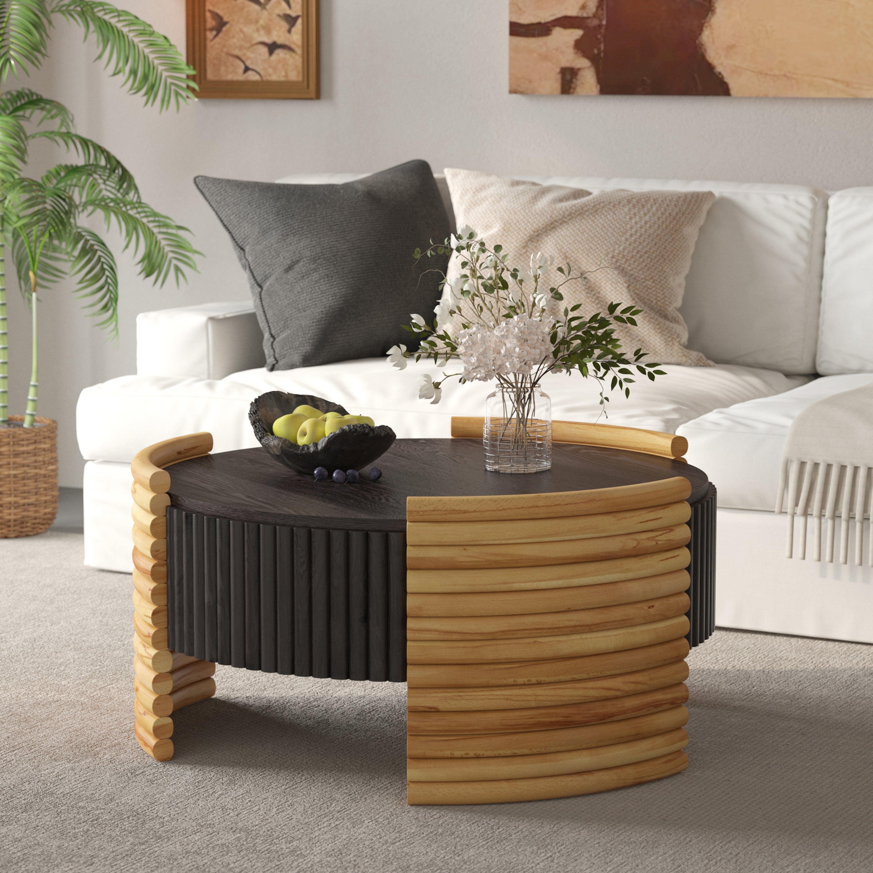 Modern Colorblocked Striped Coffee Table with Flip Top Storage