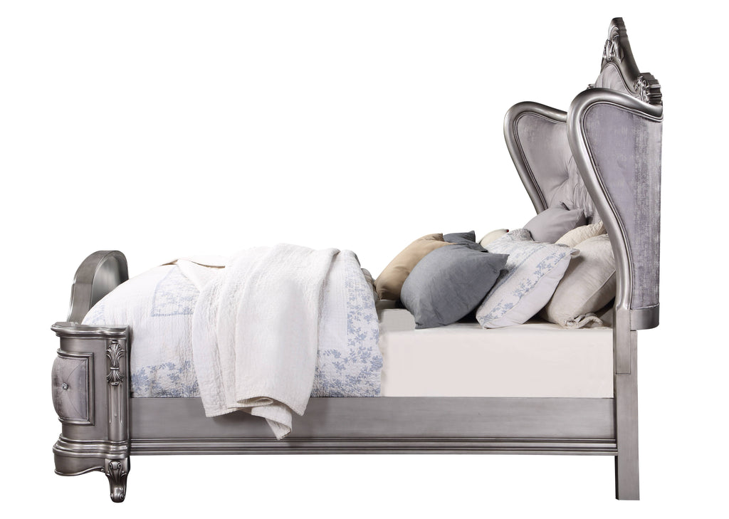 Ariadne Velvet & Antique Platinum Finish Eastern King Bed