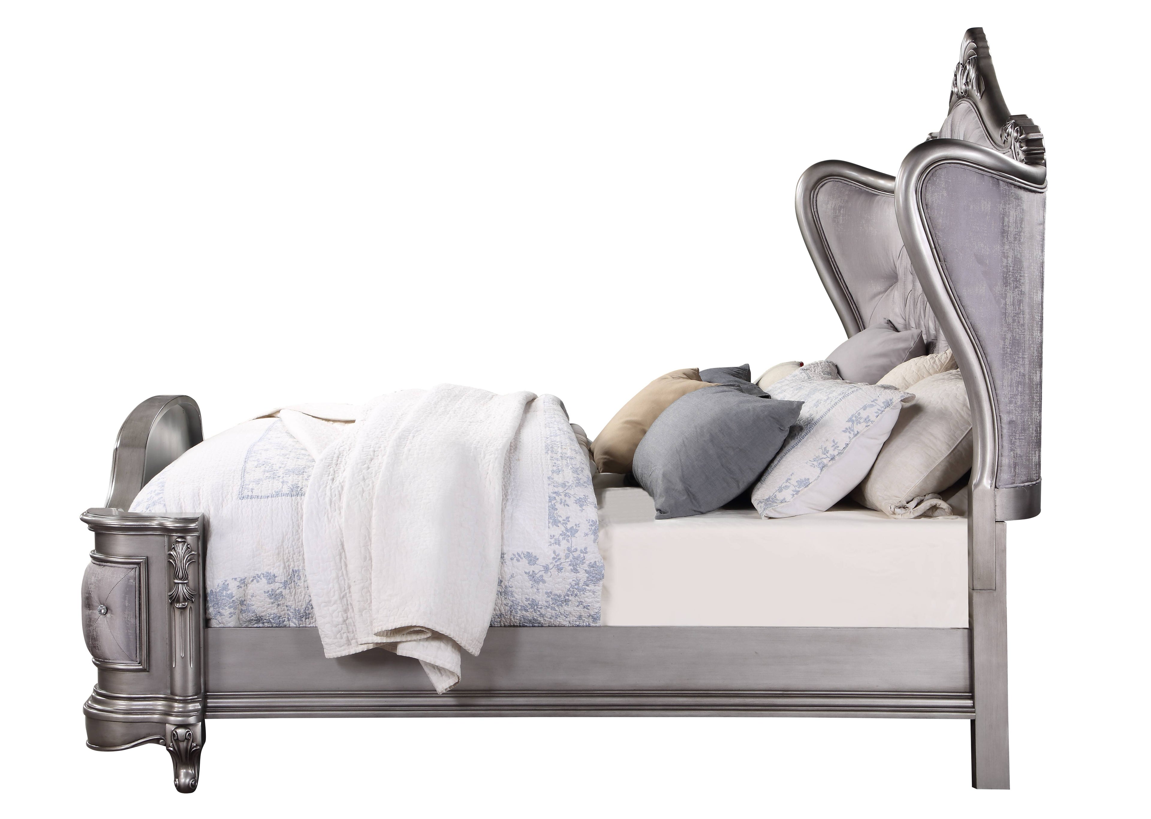 Ariadne Velvet & Antique Platinum Finish Eastern King Bed