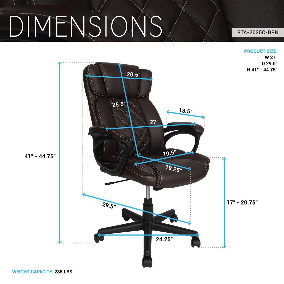 Techni Mobili Ergonomic Executive Office Chair High Back, Brown
