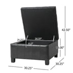 Black PU Storage Ottoman with Rubber Wood Legs