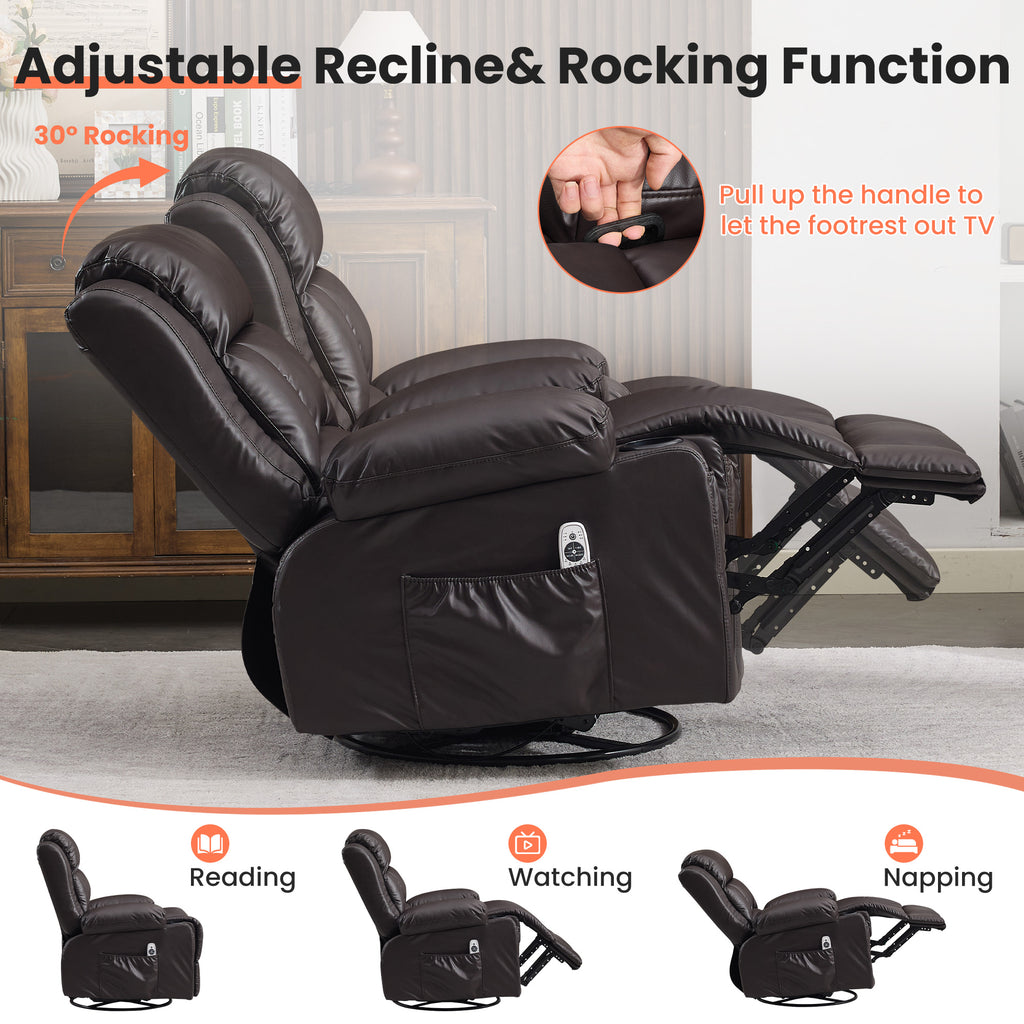 360° Swivel Rocker Recliner with Vibration Massage and Heat