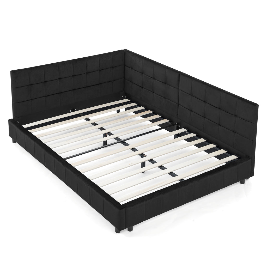 Full Size Upholstered Tufted Bed Frame - Black Velvet