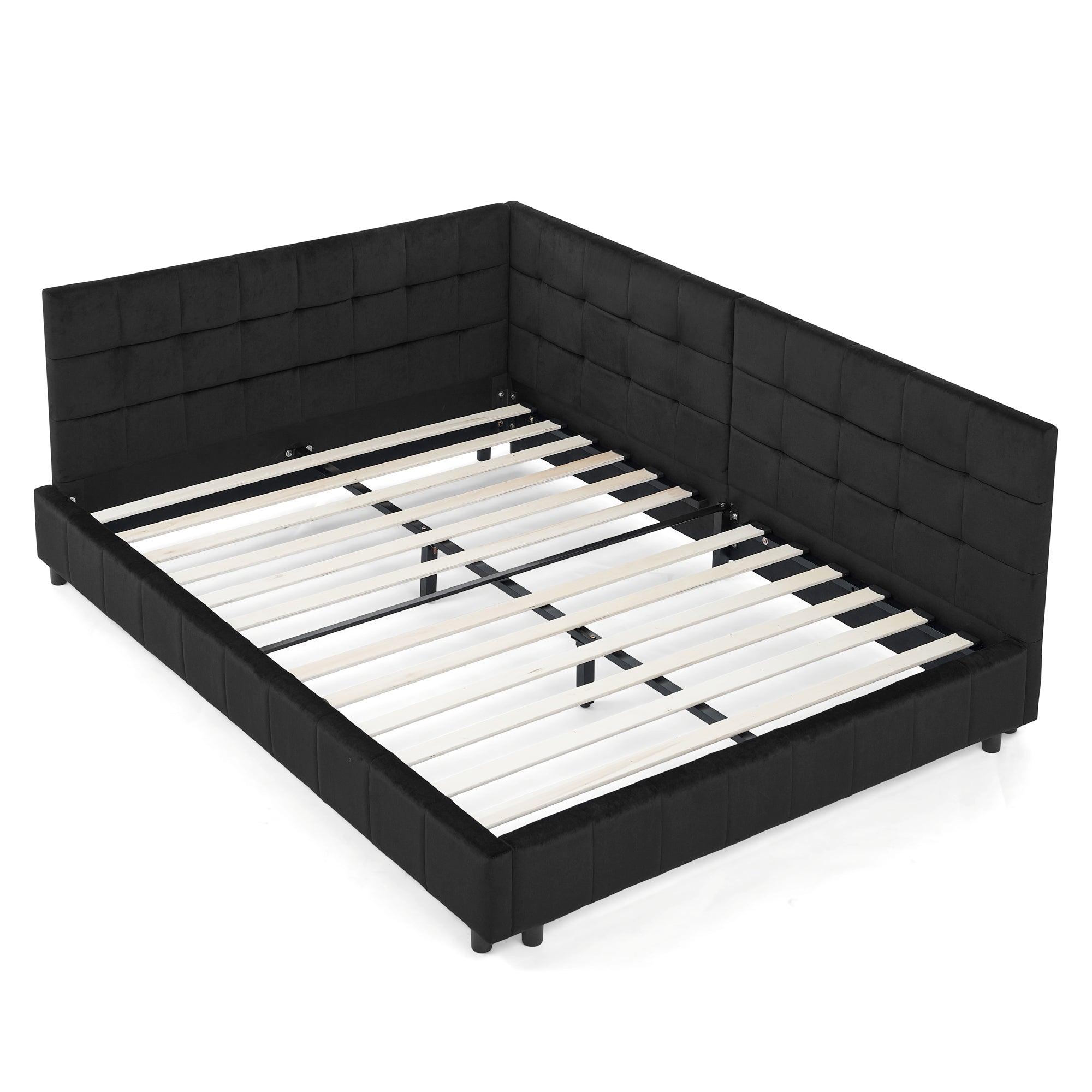 Full Size Upholstered Tufted Bed Frame - Black Velvet