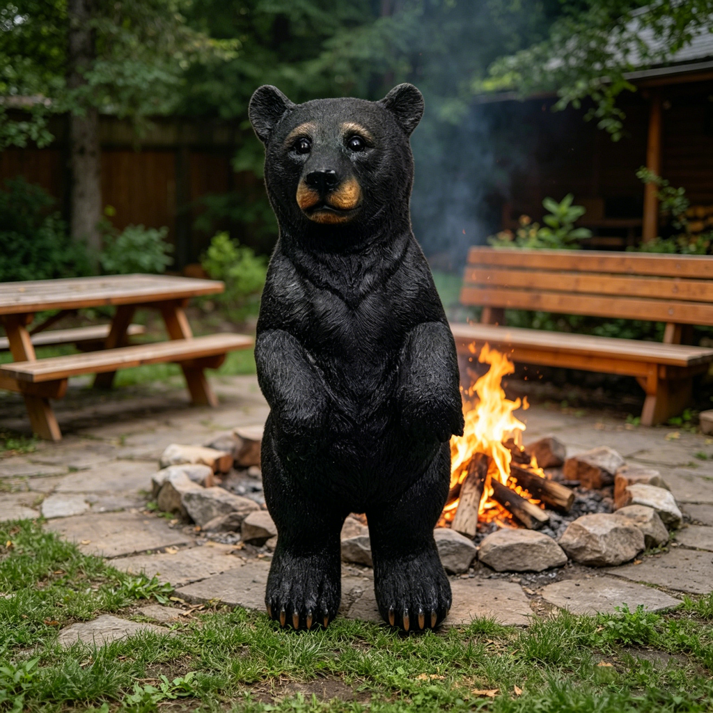 Weather Resistant Resin Standing Black Bear Sculpture