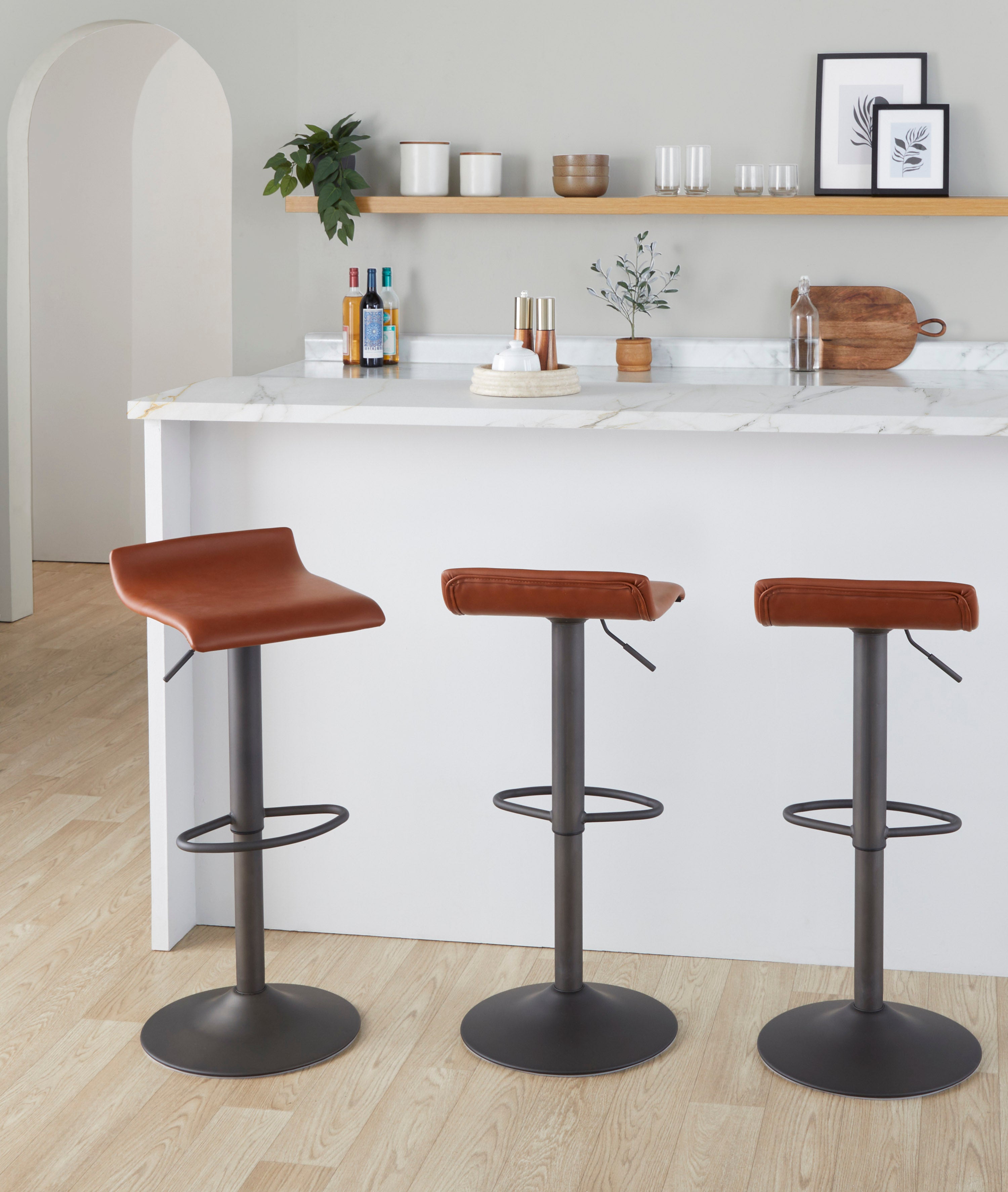 Barstool in Antique Metal and Faux Leather