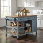 52" Kitchen Island Cart with Rubber Wood Top