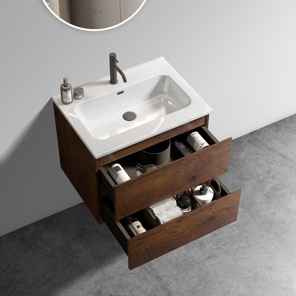 TIA 24-Inch Wall Mounted Bathroom Vanity, Walnut