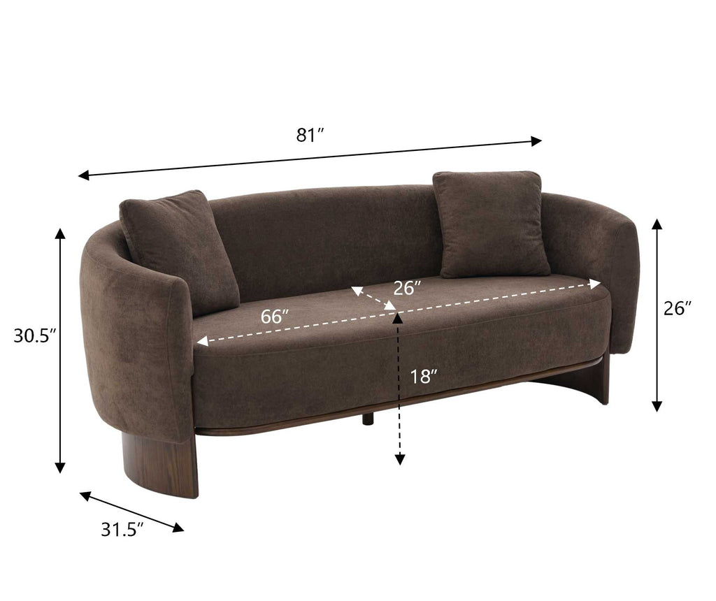 81 in. Curved Velvet Sofa with Wooden Base