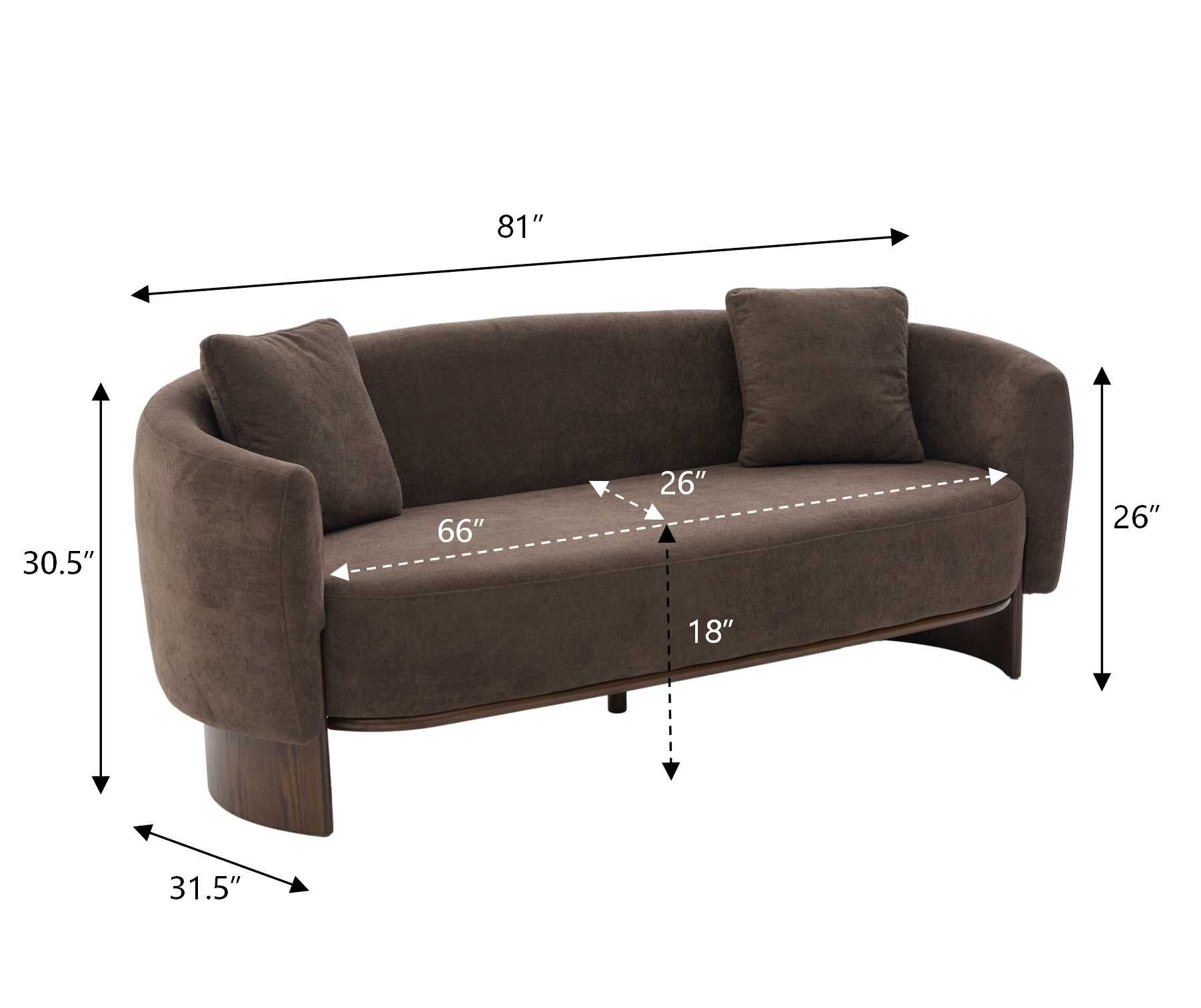 81 in. Curved Velvet Sofa with Wooden Base
