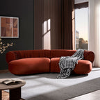 Modern Curved Sofa with Elegant Crescent Silhouette in Orange-Red