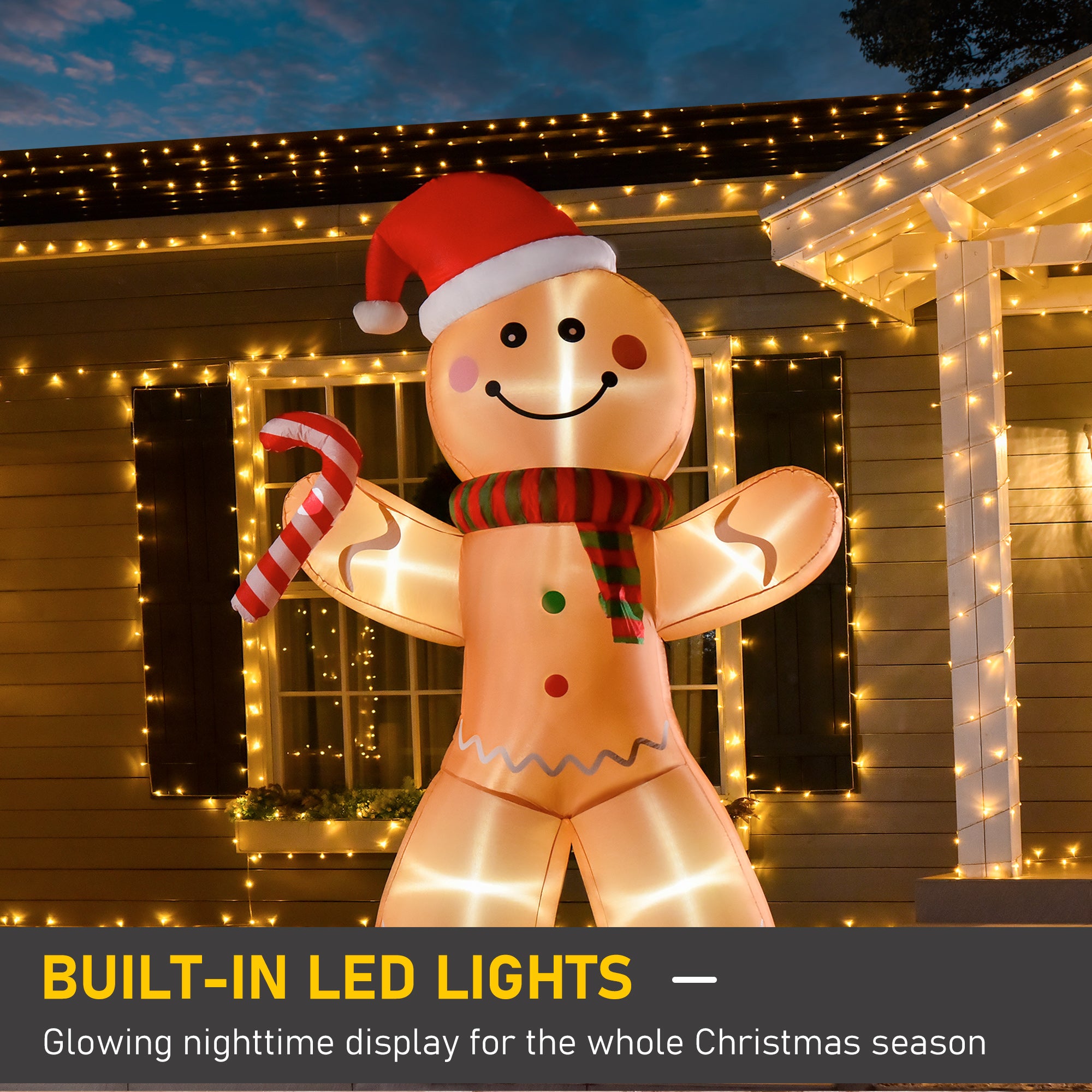 HOMCOM 8ft Christmas Inflatable Gingerbread Man with Candy Cane