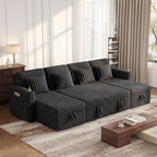 U Shaped Plush Corduroy Sectional Sleeper Sofa