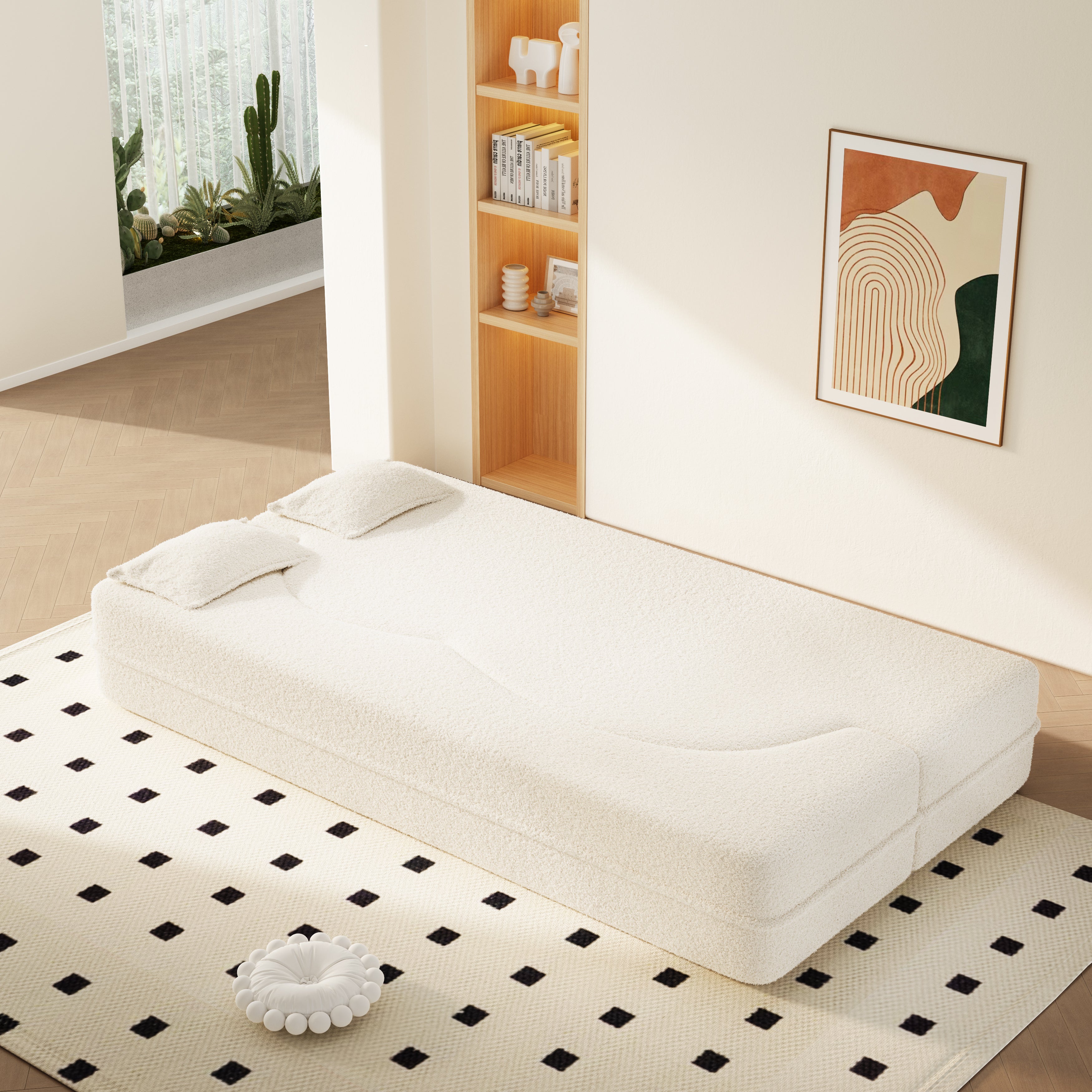 Modern Floor Sofa with Twin Size Folding Mattress
