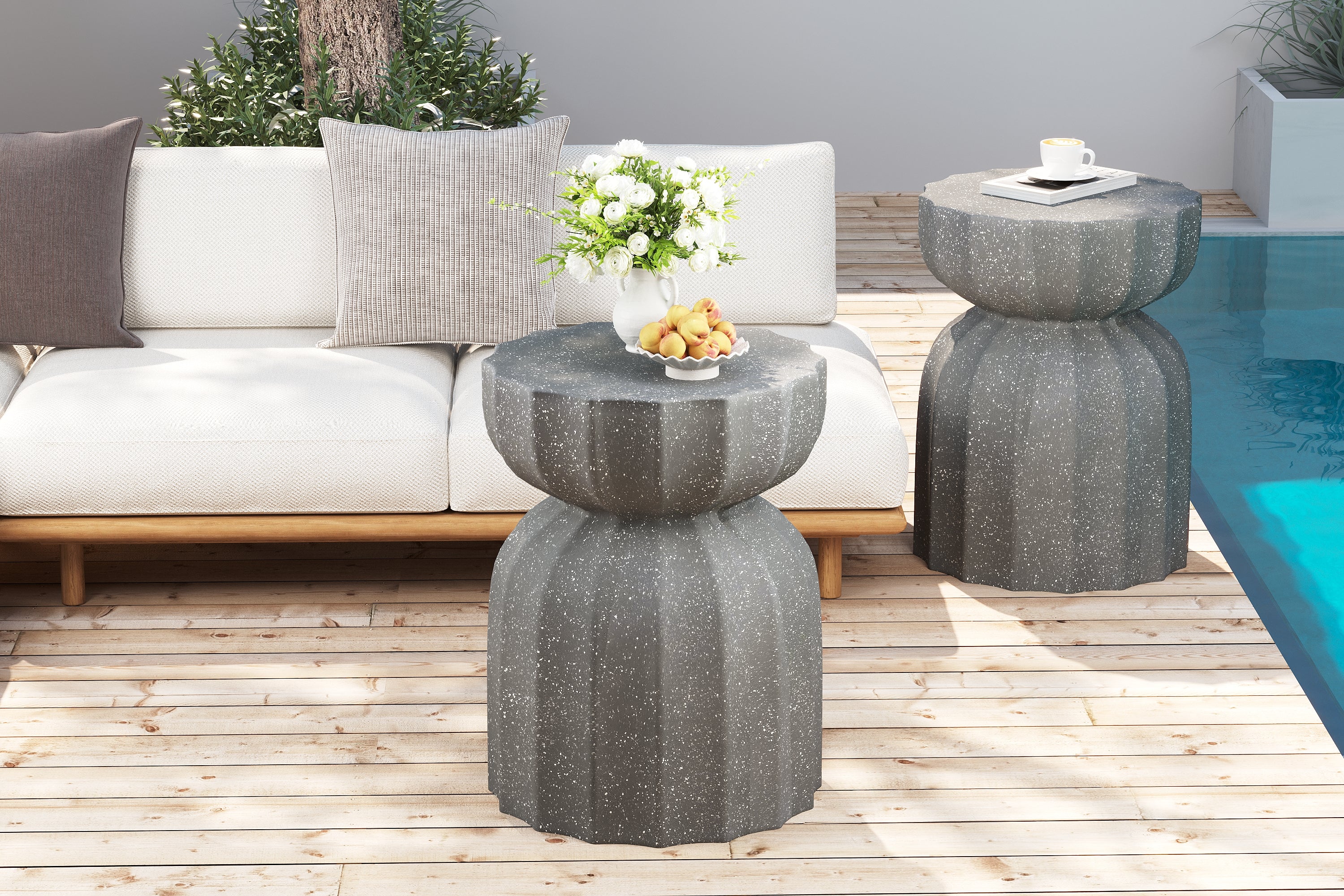 13" Modern Outdoor and Indoor Waterproof Coffee Table and Side Table Set