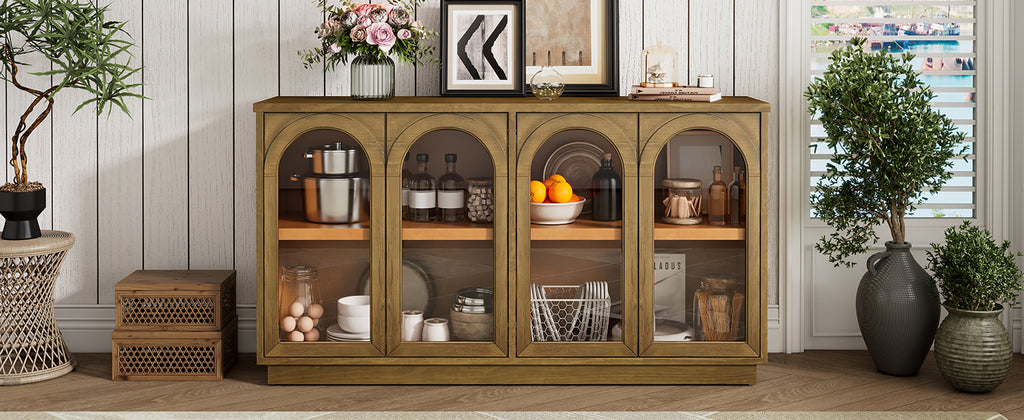 TREXM 4-Door Large Storage Buffet Cabinet with Glass Doors