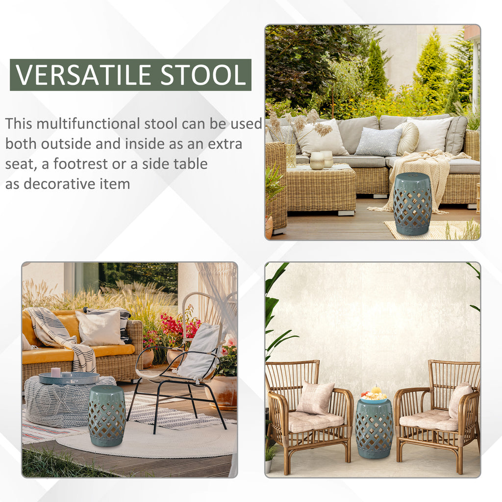 Outsunny 13" x 18" Ceramic Garden Stool with Woven Lattice Design