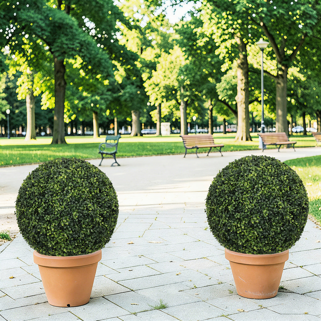 18.5In Dark Artificial Topiary Balls Outdoor Faux Boxwood Decorative