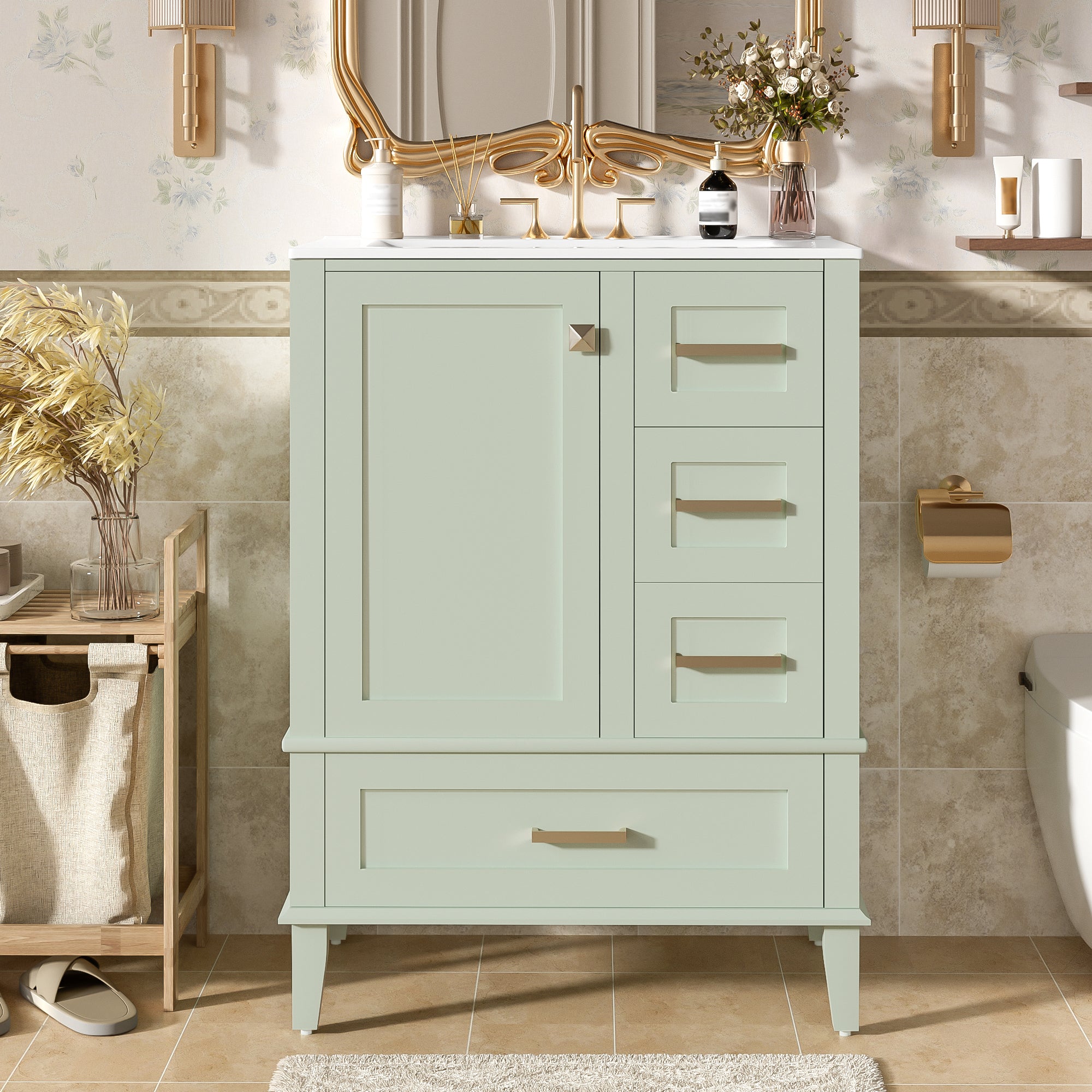 24.8" Bathroom Vanity with Ceramic Sink