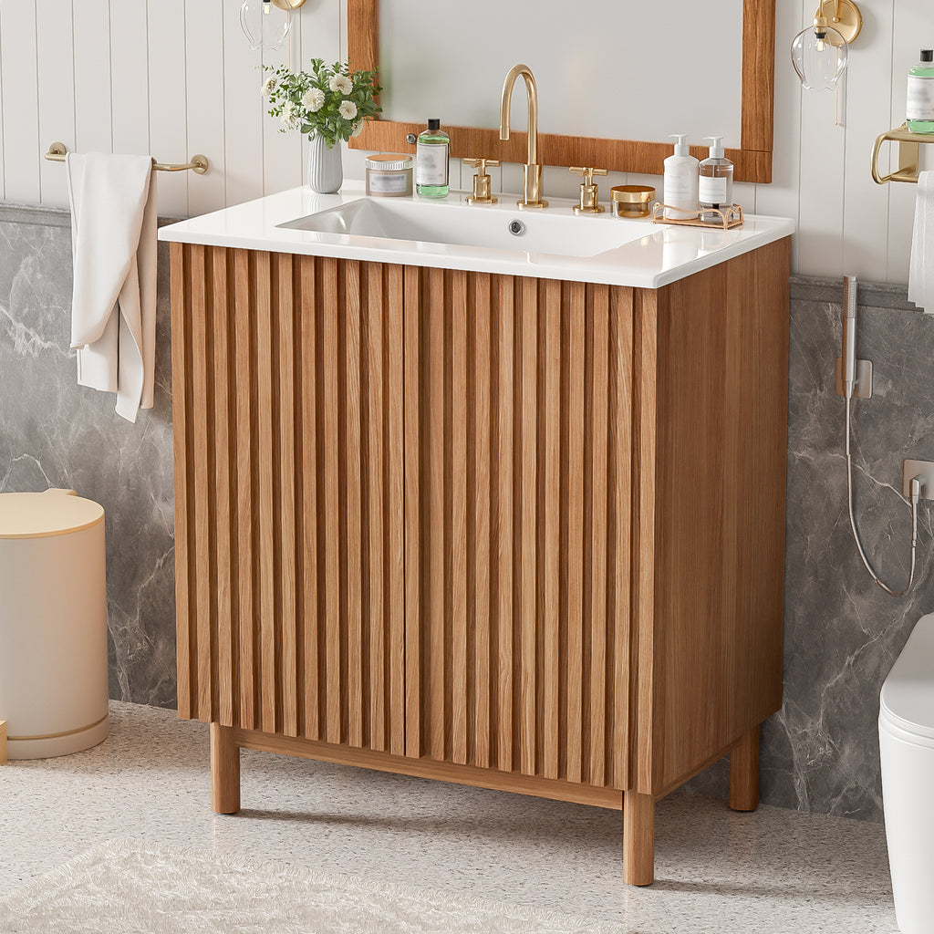29.9-Inch Traditional Bathroom Vanity with Ceramic Sink