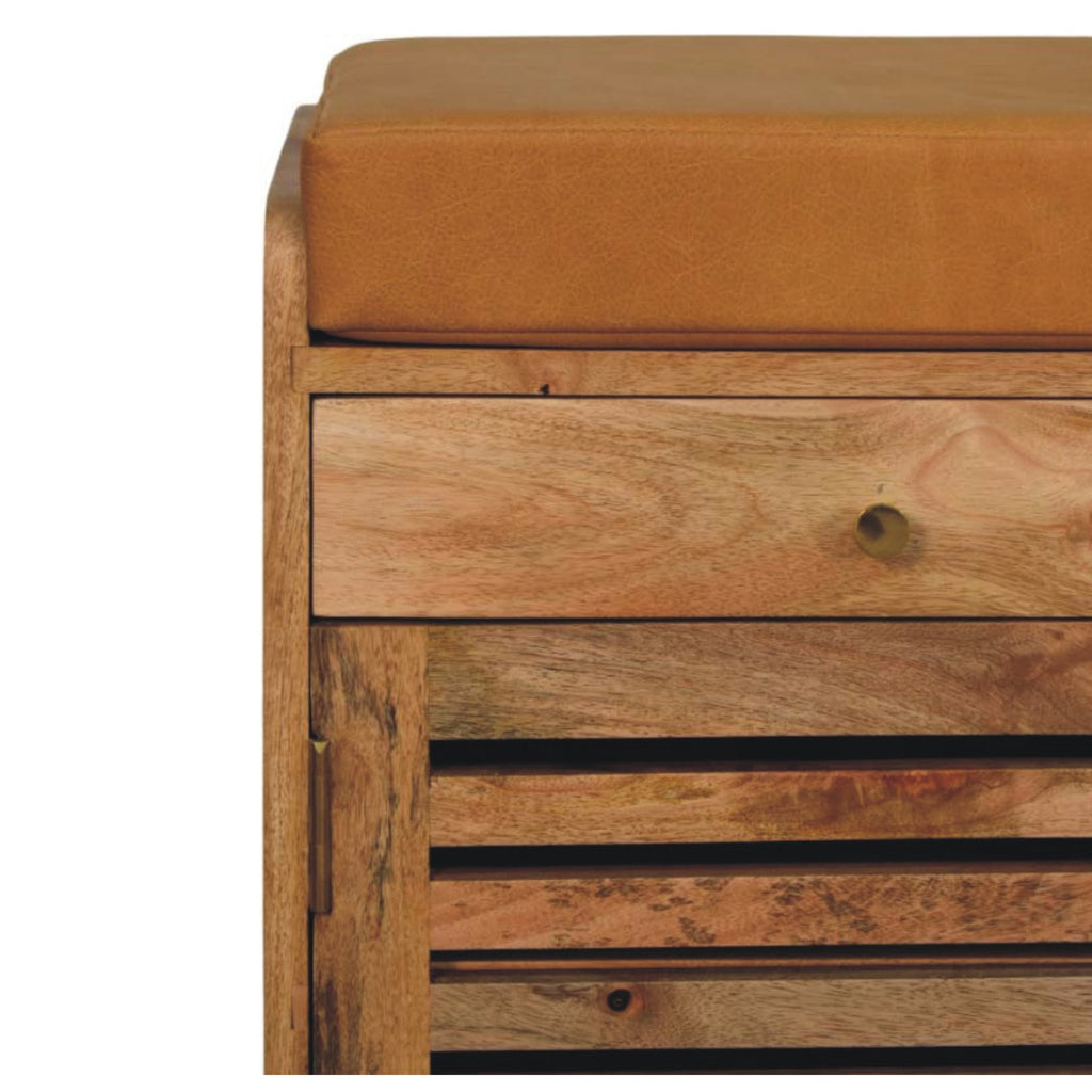 Shutter Shoe Rack: Leather Upholstered with 2 Drawers and 4 Storage Shelves