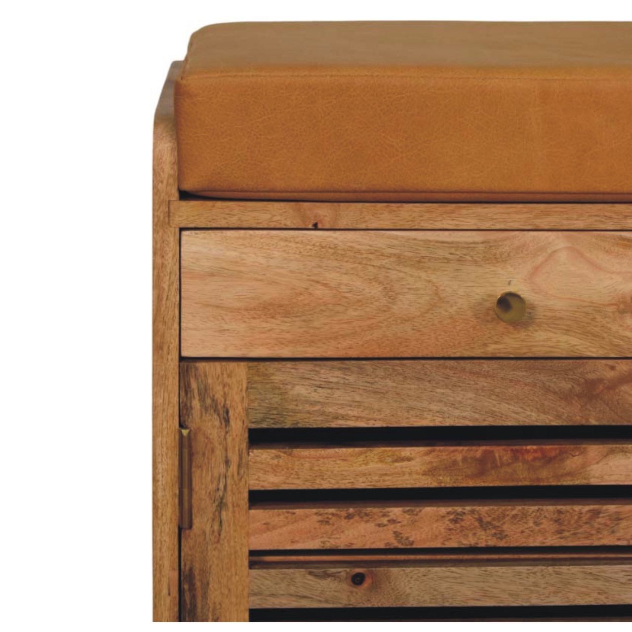 Shutter Shoe Rack: Leather Upholstered with 2 Drawers and 4 Storage Shelves