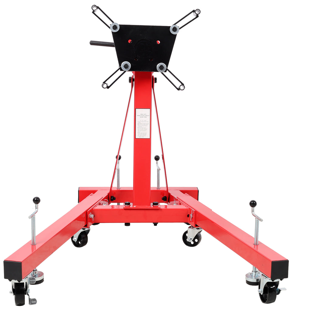1500-lb Folding Engine Stand, Geared Rotating Head, 360-Degree Adjustable, Red