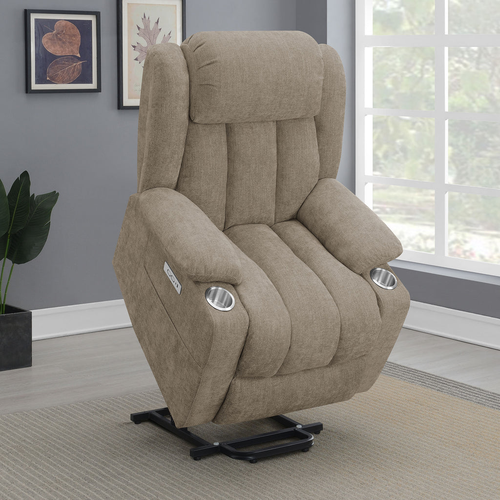 Beca Camel Upholstered Power Lift Recliner