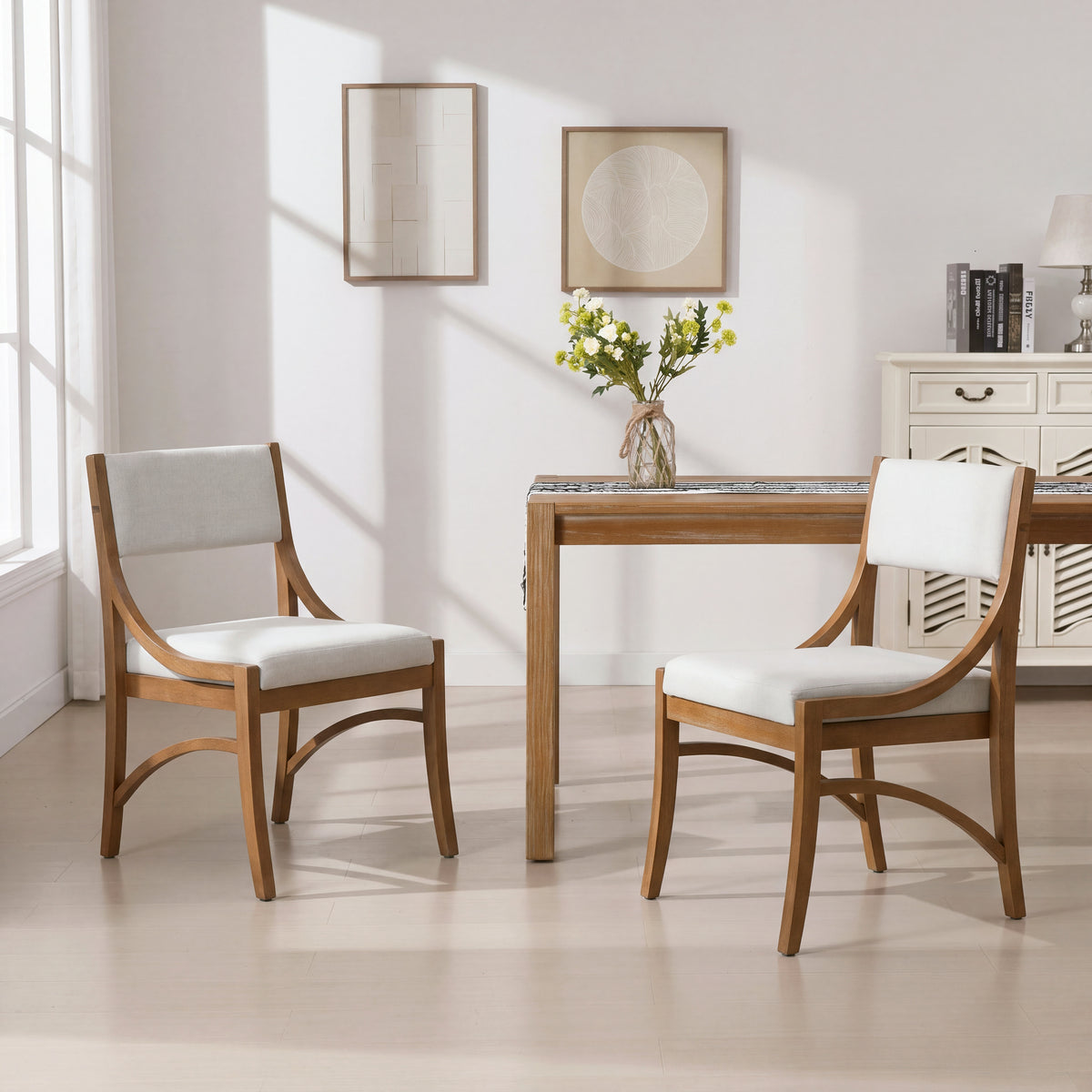 Fabric Upholstered Dining Chairs, Modern Kitchen Chairs with Curved Back