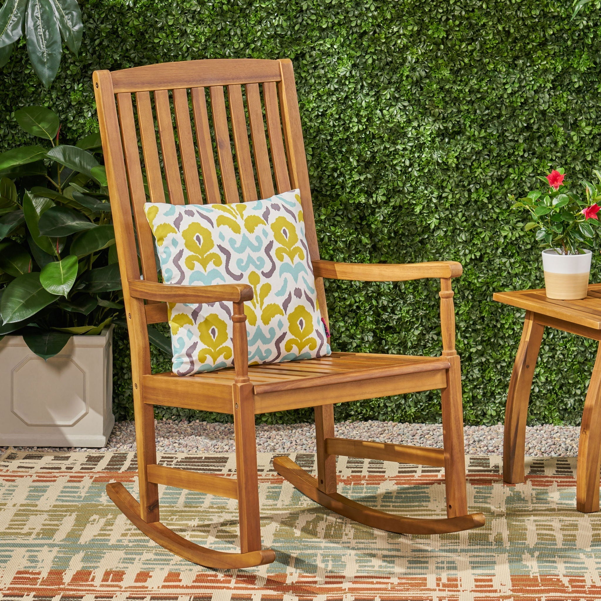 Muse Outdoor Acacia Rocking Chair with Slat Design - Teak
