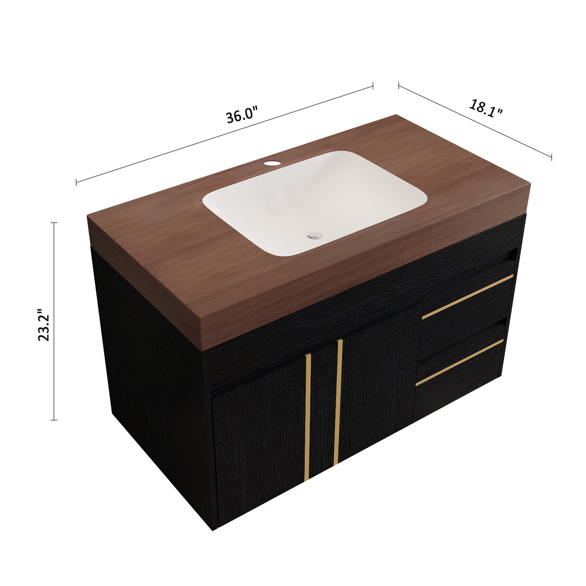 36" Floating Bathroom Vanity with Ceramic Sink and Faux Marble Top