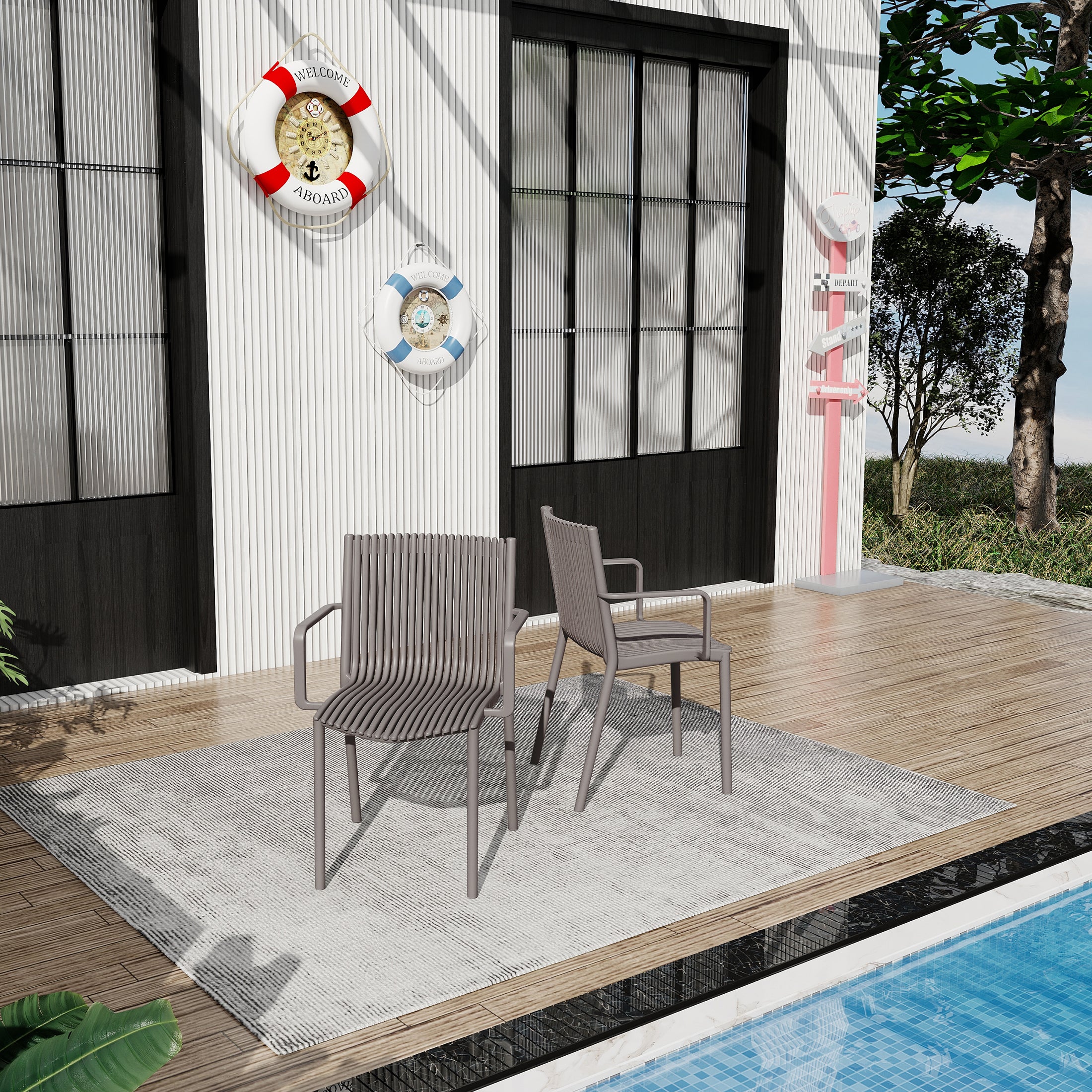 Summer 4pcs Modern Stackable Plastic Armchair Set