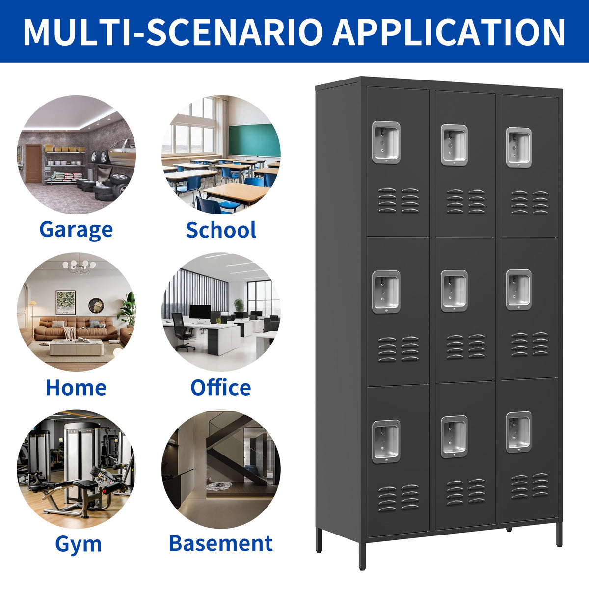 9 Door 72"H Metal Lockers with Lock for Employees