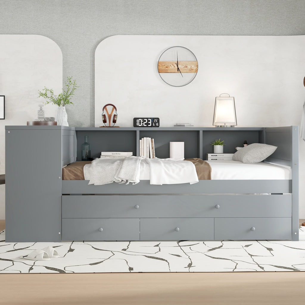 Twin Size Daybed with Trundle, Wood Frame and Storage