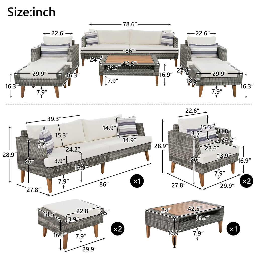6-Pieces All Weather PE Wicker Sofa Set