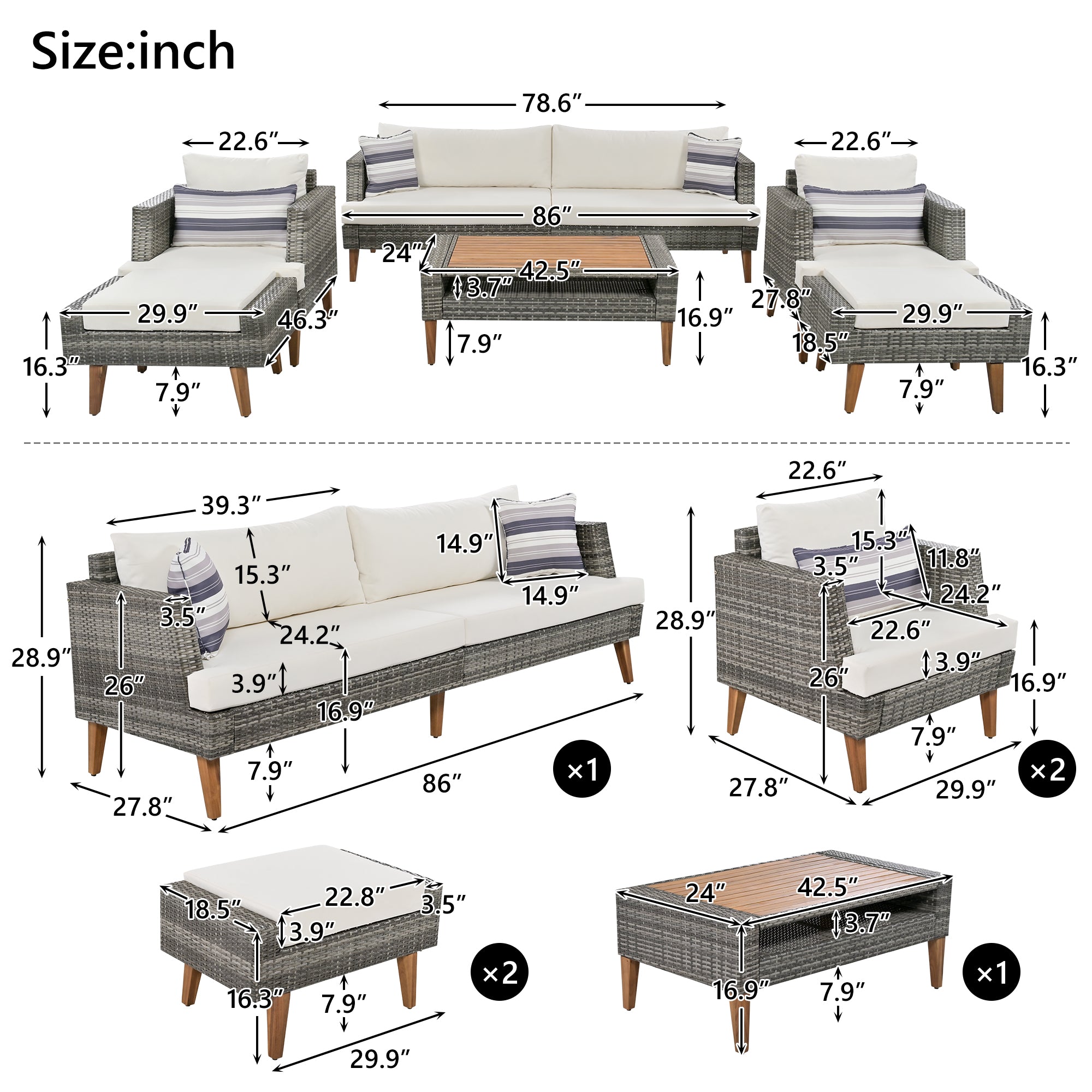 6-Pieces All Weather PE Wicker Sofa Set
