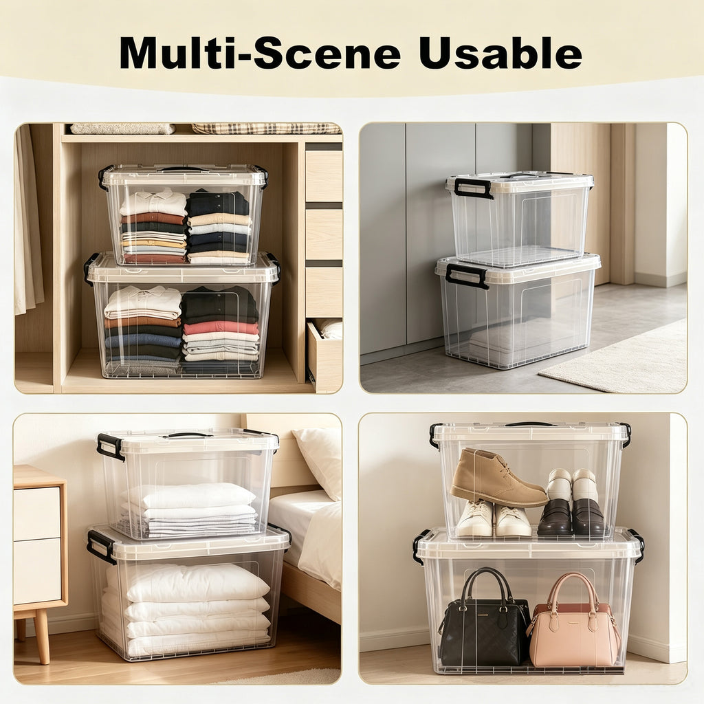 4 Pack 90 QT Clear Plastic Storage Bins with Lids