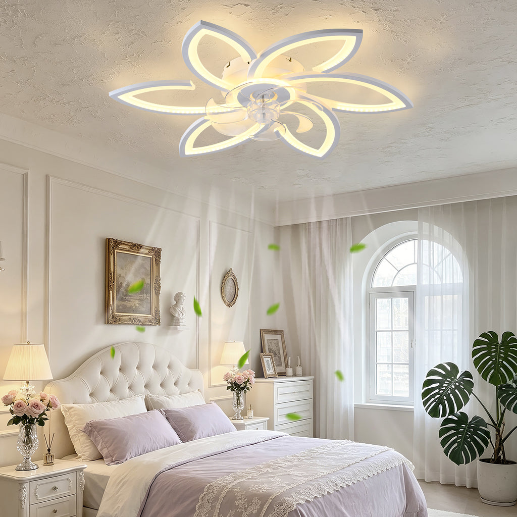 30-Inch White Flower Ceiling Fan with Integrated LED Light and Remote Control